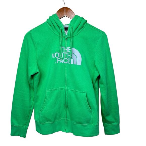 THE NORTH FACE Women’s Size M Green Cotton Full Zip Logo  Pockets Hoodie - Picture 1 of 13